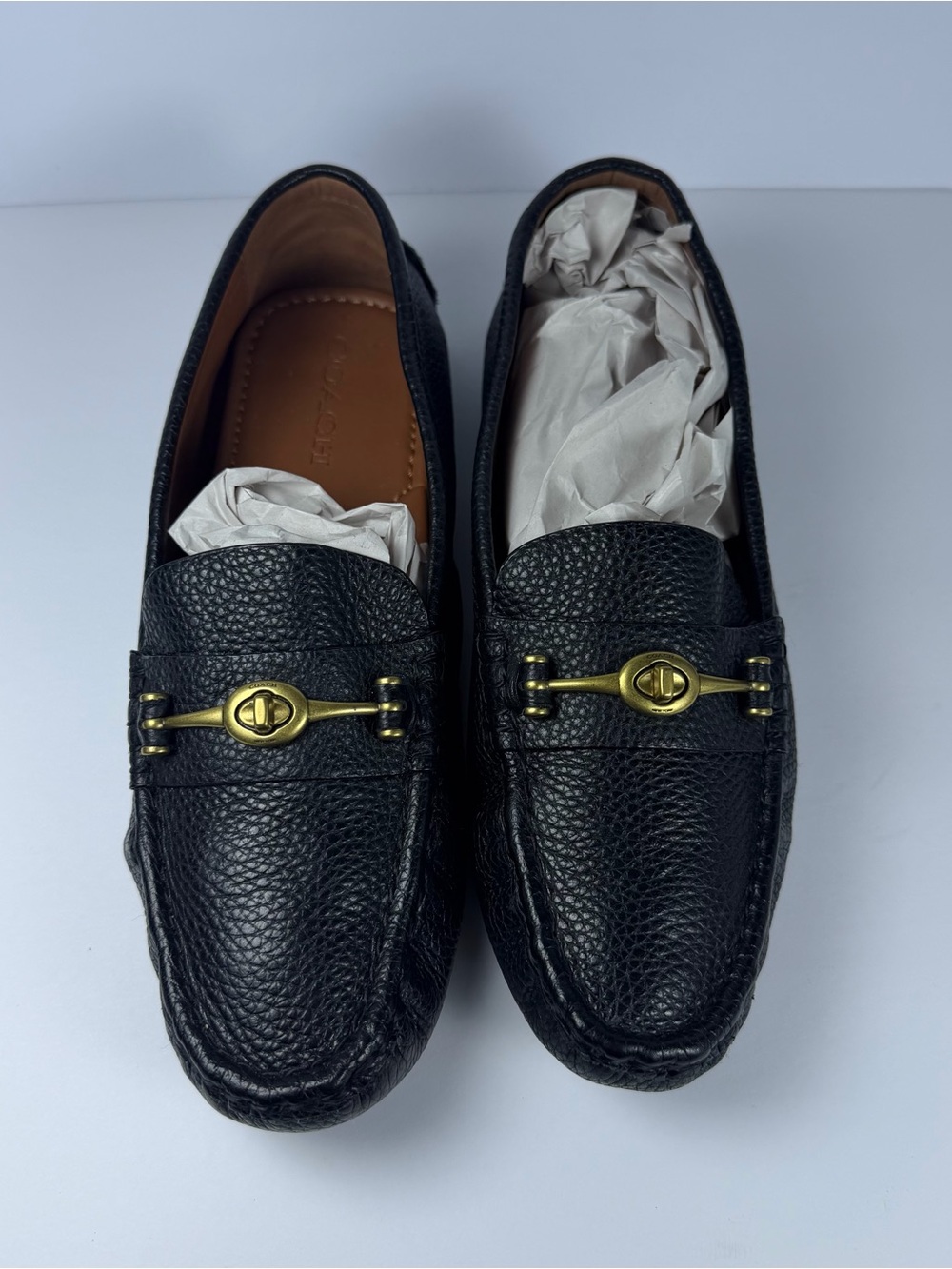 Coach Crosby Driver Loafers Woman's 10B Black Pebbled Leather Gold Turnlock Slip